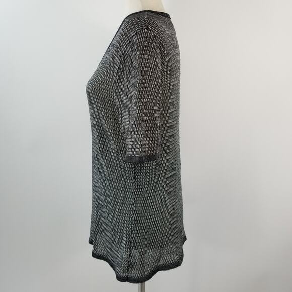 Emanuel Ungaro Black Silver Sheer Metallic   Stretchy Short Sleeve Top Large - Picture 2 of 4